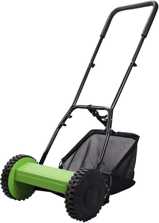 12-Inch Push Reel Lawn Mower: Eco-Friendly, Precision Steel Blades, Adjustable Heights & Efficient Grass Catcher, Green