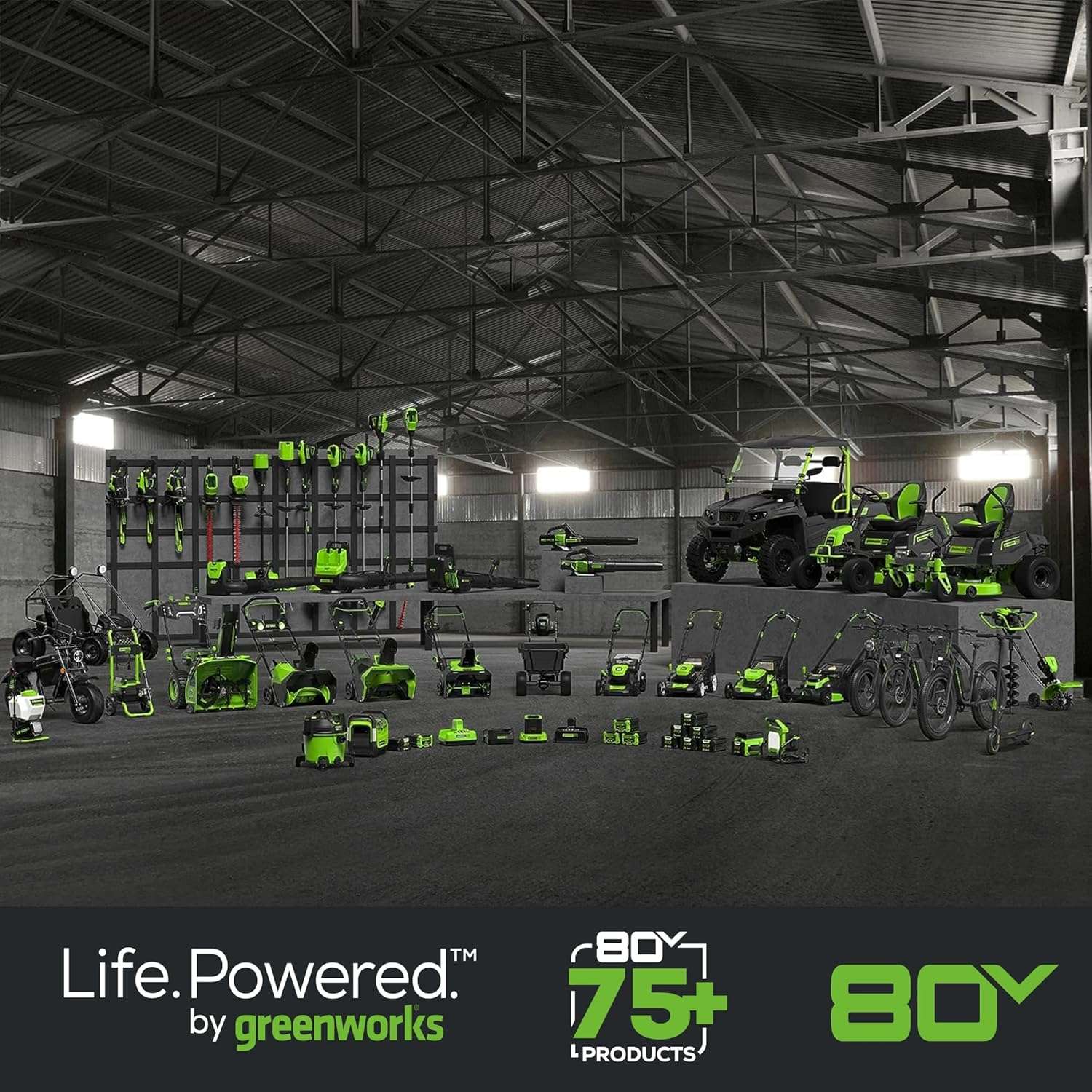 Greenworks 80V 21 Brushless (Push) Cordless Electric Lawn Mower + Axial Leaf Blower + 13 String Trimmer, 2.0Ah Batteries and 30 Minute Rapid Charger - 16