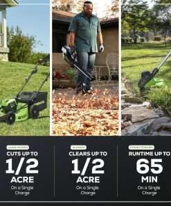 Greenworks 80V 21 Brushless (Push) Cordless Electric Lawn Mower + Axial Leaf Blower + 13 String Trimmer, 2.0Ah Batteries and 30 Minute Rapid Charger - 5