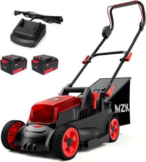 MZK 40V 16” Cordless Electric Push Lawn Mower,with 6-Position Height Adjustment,Compact and Lightweight Battery Powered Lawn Mower (2 * 4AH Batteries & Fast Charger Included)