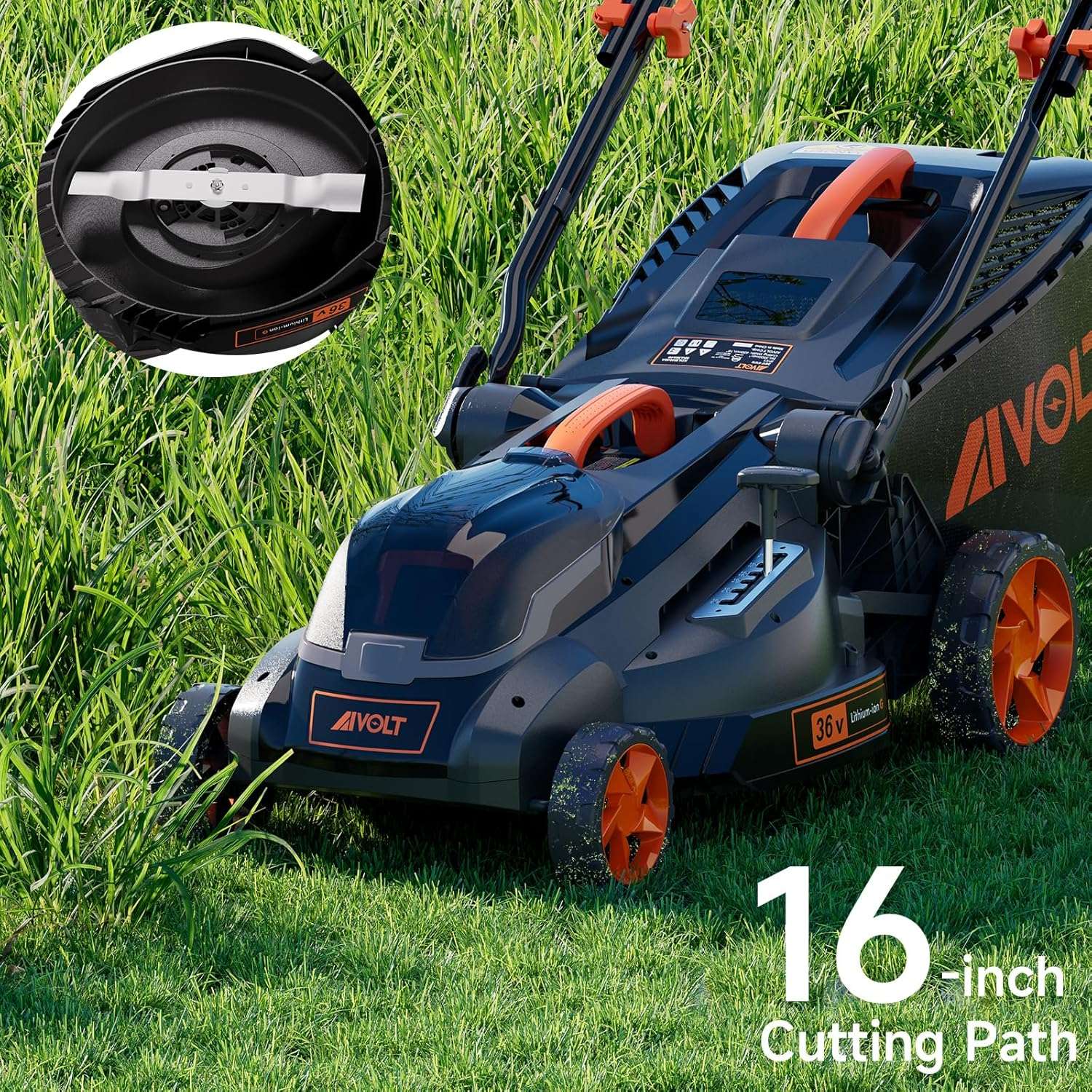 AIVOLT Cordless Lawn Mower Battery Powered 16-inch Brushless Lawn Mowers Walk-Behind Push Grass Mower with 36V 4.0Ah Battery and Charger - 2