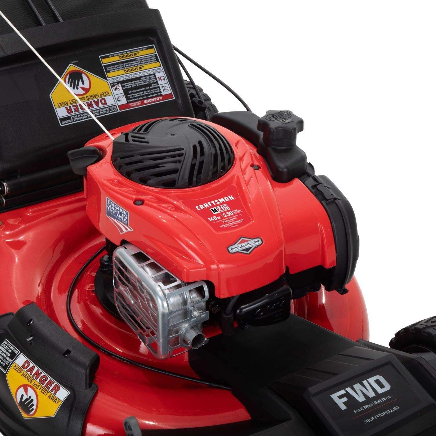 CRAFTSMAN Self-Propelled Gas Powered Lawn Mower, 21 Inch, 3-in-1 Mulching Push Mower with Bag, 6 Adjustable Heights, 140cc OHV Engine (M215) - 4