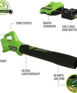 Greenworks 48V (2x24V) 20 Cordless Push Mower, 12 String Trimmer, 320 CFM Blower，10 Chainsaw，and 22 Hedge Trimmer Combo Kit - 3