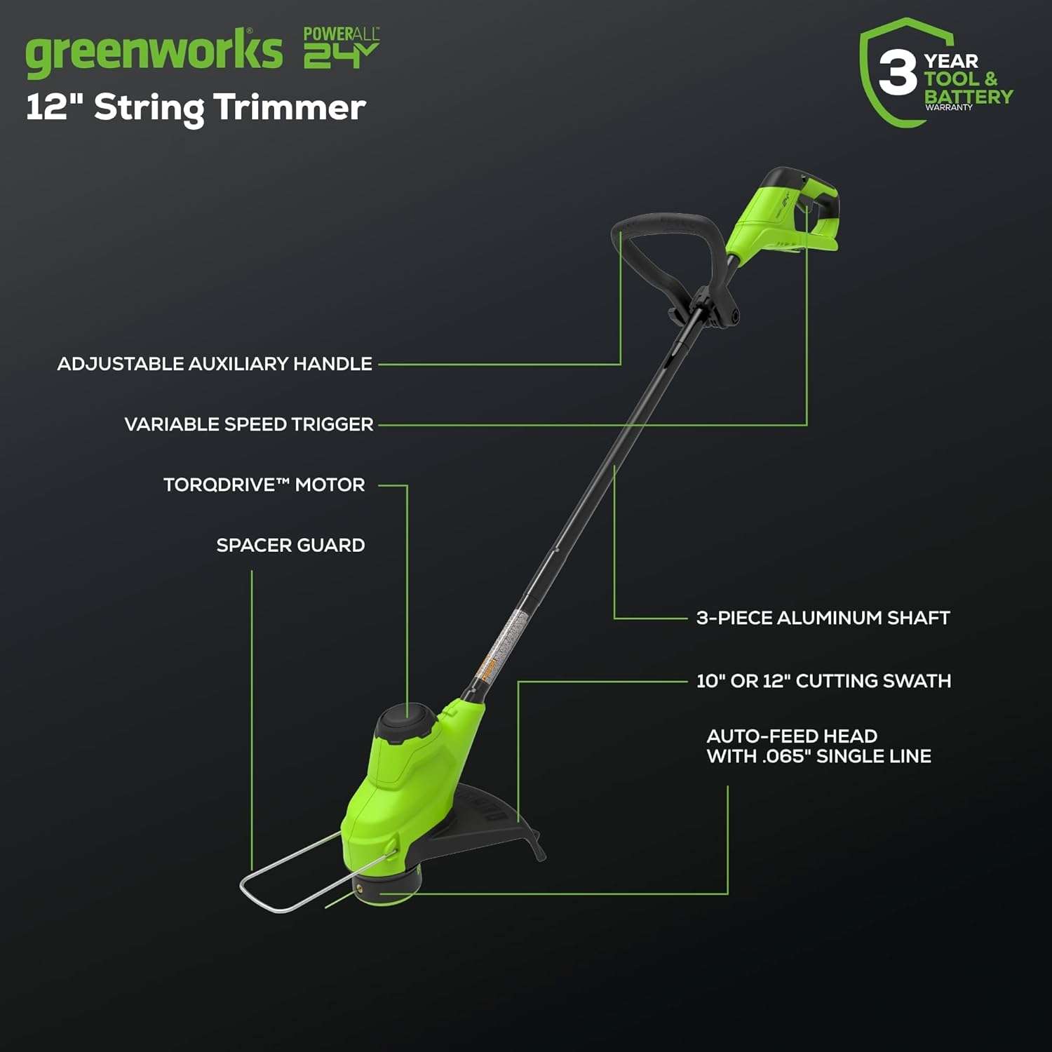 Greenworks 48V (2x24V) 20 Cordless Push Mower, 12 String Trimmer, 320 CFM Blower，10 Chainsaw，and 22 Hedge Trimmer Combo Kit - 4