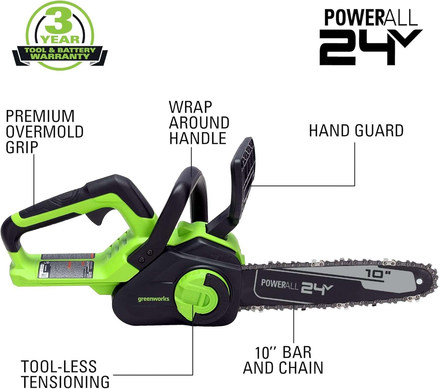 Greenworks 48V (2x24V) 20 Cordless Push Mower, 12 String Trimmer, 320 CFM Blower，10 Chainsaw，and 22 Hedge Trimmer Combo Kit - 6