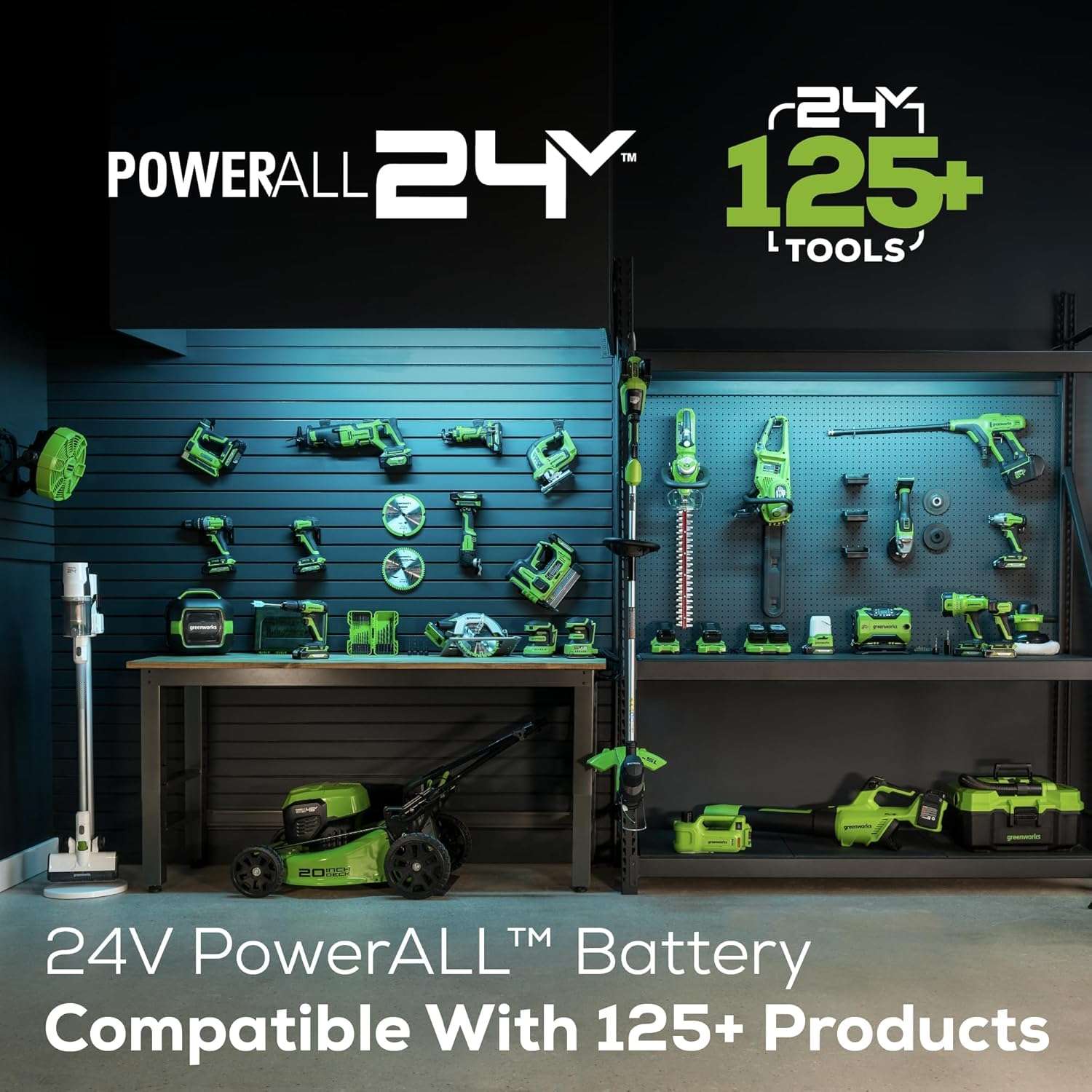 Greenworks 48V (2x24V) 20 Cordless Push Mower, 12 String Trimmer, 320 CFM Blower，10 Chainsaw，and 22 Hedge Trimmer Combo Kit - 9