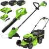 Greenworks 48V (2x24V) 21 Cordless Battery Self-Propelled Mower, 10 String Trimmer & 320 CFM Blower Combo Kit w- (2) 5.0Ah Batteries, (1) 2.0Ah Battery & Chargers - 1