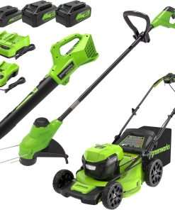 Greenworks 48V (2x24V) 21 Cordless Battery Self-Propelled Mower, 10 String Trimmer & 320 CFM Blower Combo Kit w- (2) 5.0Ah Batteries, (1) 2.0Ah Battery & Chargers - 1