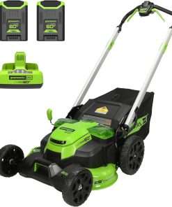 Greenworks 60V 25” Cordless (Self-Propelled) Lawn Mower (LED Lights + Aluminum Handles), 2 x 4.0Ah Batteries and Dual Port Rapid Charger - 1