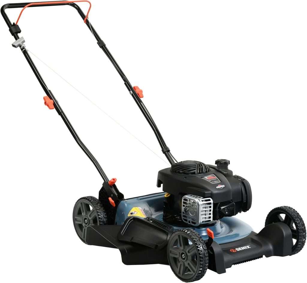 SENIX LSPG-M3 21-Inch Gas Push Lawn Mower with 125 cc 4-Cycle Briggs & Stratton Engine, Mulching and Side Discharge, 6-Position Dual Lever Height Adjustment