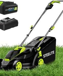 STEELITE 13-Inch Cordless Lawn Mower, 21V 4.0Ah Electric Mower with Brushless Motor, 5-Position Height Adjustment, Lightweight, 8-Gallon Grass Bag, Battery & Charger Included - 1