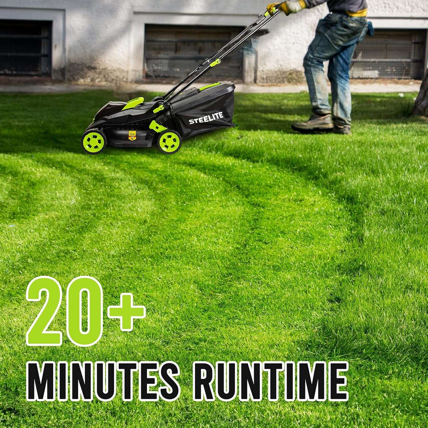 STEELITE 13-Inch Cordless Lawn Mower, 21V 4.0Ah Electric Mower with Brushless Motor, 5-Position Height Adjustment, Lightweight, 8-Gallon Grass Bag, Battery & Charger Included - 3