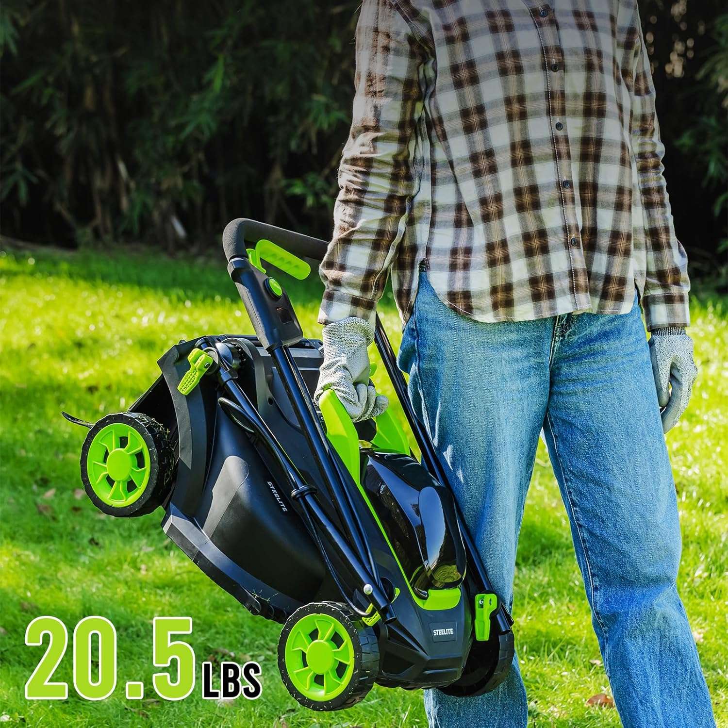 STEELITE 13-Inch Cordless Lawn Mower, 21V 4.0Ah Electric Mower with Brushless Motor, 5-Position Height Adjustment, Lightweight, 8-Gallon Grass Bag, Battery & Charger Included - 5