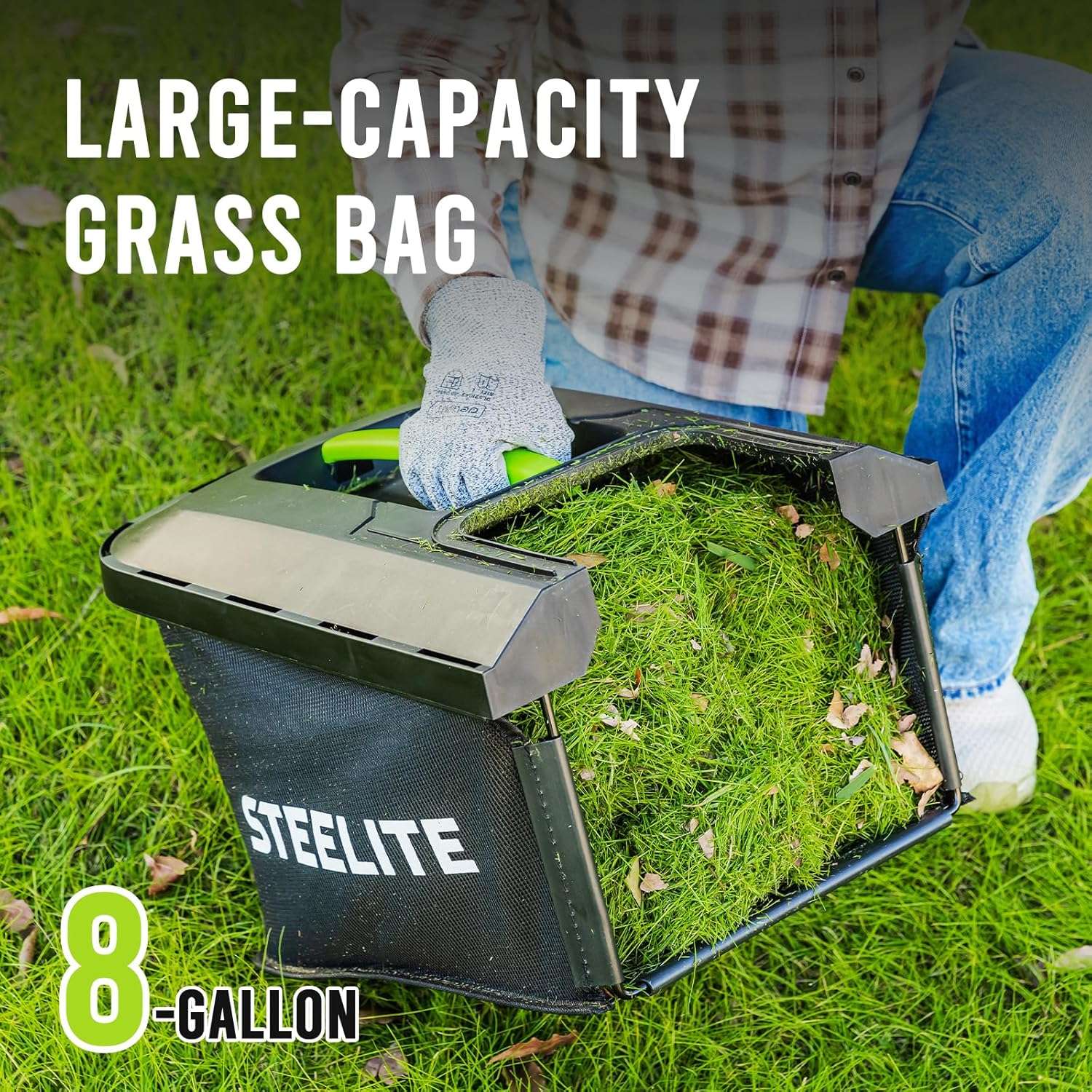 STEELITE 13-Inch Cordless Lawn Mower, 21V 4.0Ah Electric Mower with Brushless Motor, 5-Position Height Adjustment, Lightweight, 8-Gallon Grass Bag, Battery & Charger Included - 6