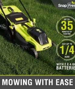 SnapFresh Electric Lawn Mower Cordless - 40V (2 x 20V) 16 Brushless Push Lawn Mower with 4.0Ah Battery x 2 and Fast Charger Included - Battery Operated Lawn Mower with Bagger - 3