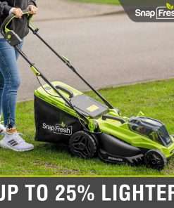 SnapFresh Electric Lawn Mower Cordless - 40V (2 x 20V) 16 Brushless Push Lawn Mower with 4.0Ah Battery x 2 and Fast Charger Included - Battery Operated Lawn Mower with Bagger - 7