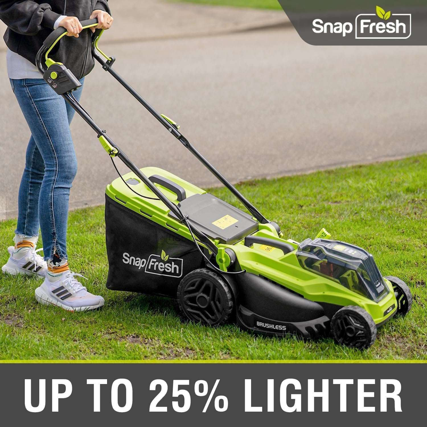 SnapFresh Electric Lawn Mower Cordless - 40V (2 x 20V) 16 Brushless Push Lawn Mower with 4.0Ah Battery x 2 and Fast Charger Included - Battery Operated Lawn Mower with Bagger - 7