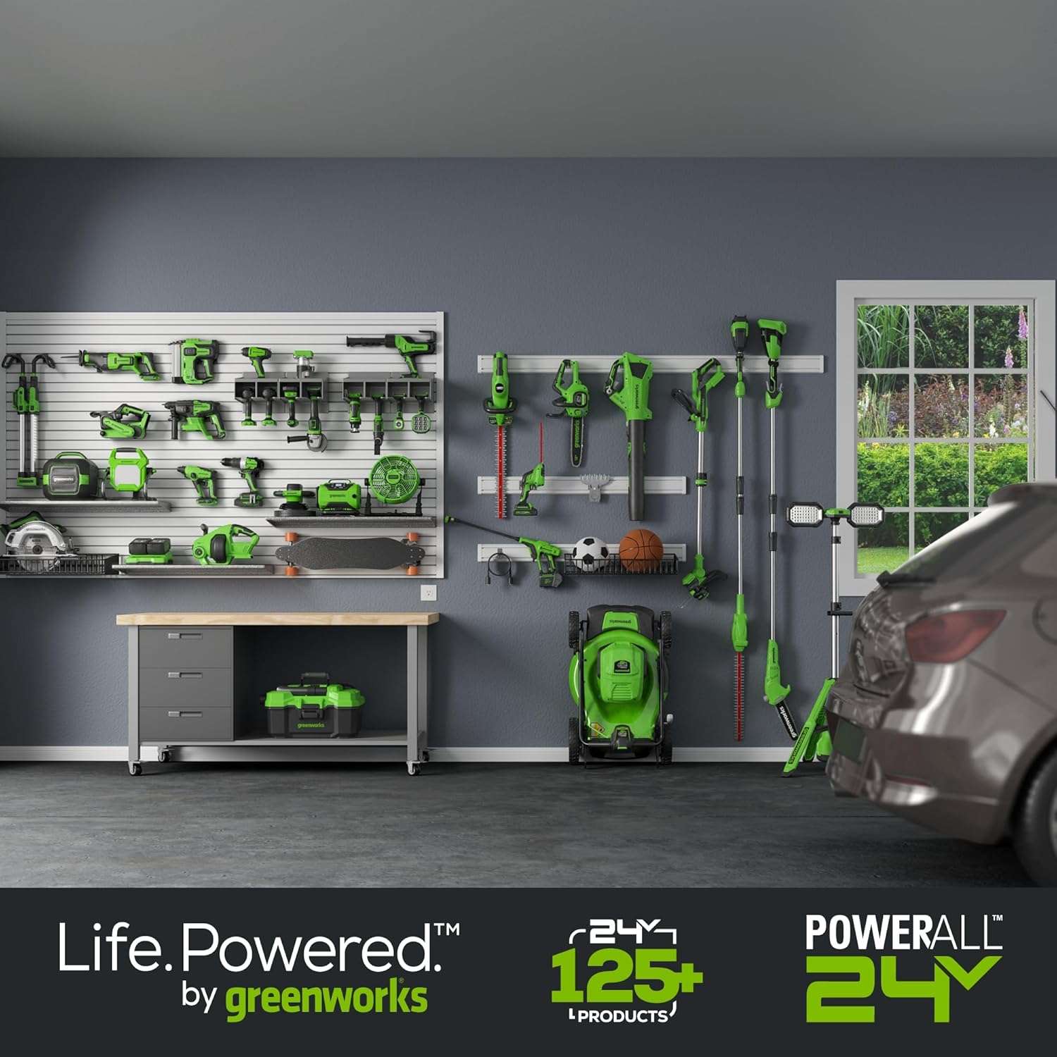 Greenworks 48V 17 Brushless Mower+12 String Trimmer +320CFM Blower, 4.0Ah Batteries and 2A Dual Port Charger - 15