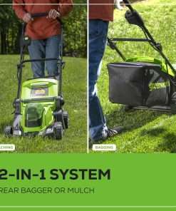 Greenworks 48V 17 Brushless Mower+12 String Trimmer +320CFM Blower, 4.0Ah Batteries and 2A Dual Port Charger - 6