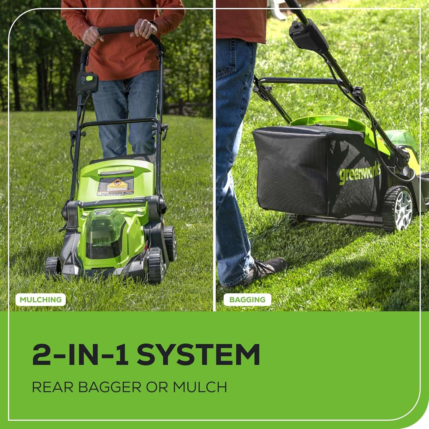 Greenworks 48V 17 Brushless Mower+12 String Trimmer +320CFM Blower, 4.0Ah Batteries and 2A Dual Port Charger - 6