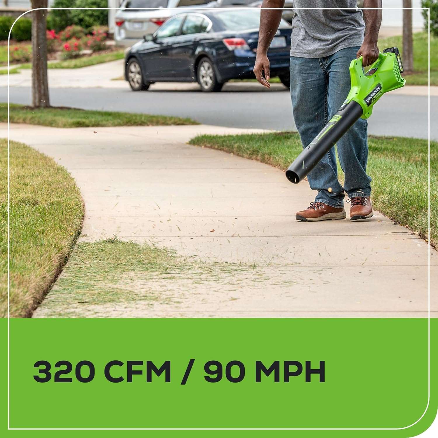 Greenworks 48V 17 Brushless Mower+12 String Trimmer +320CFM Blower, 4.0Ah Batteries and 2A Dual Port Charger - 7