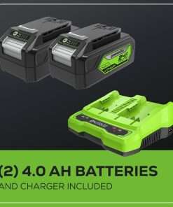 Greenworks 48V 17 Brushless Mower+12 String Trimmer +320CFM Blower, 4.0Ah Batteries and 2A Dual Port Charger - 9