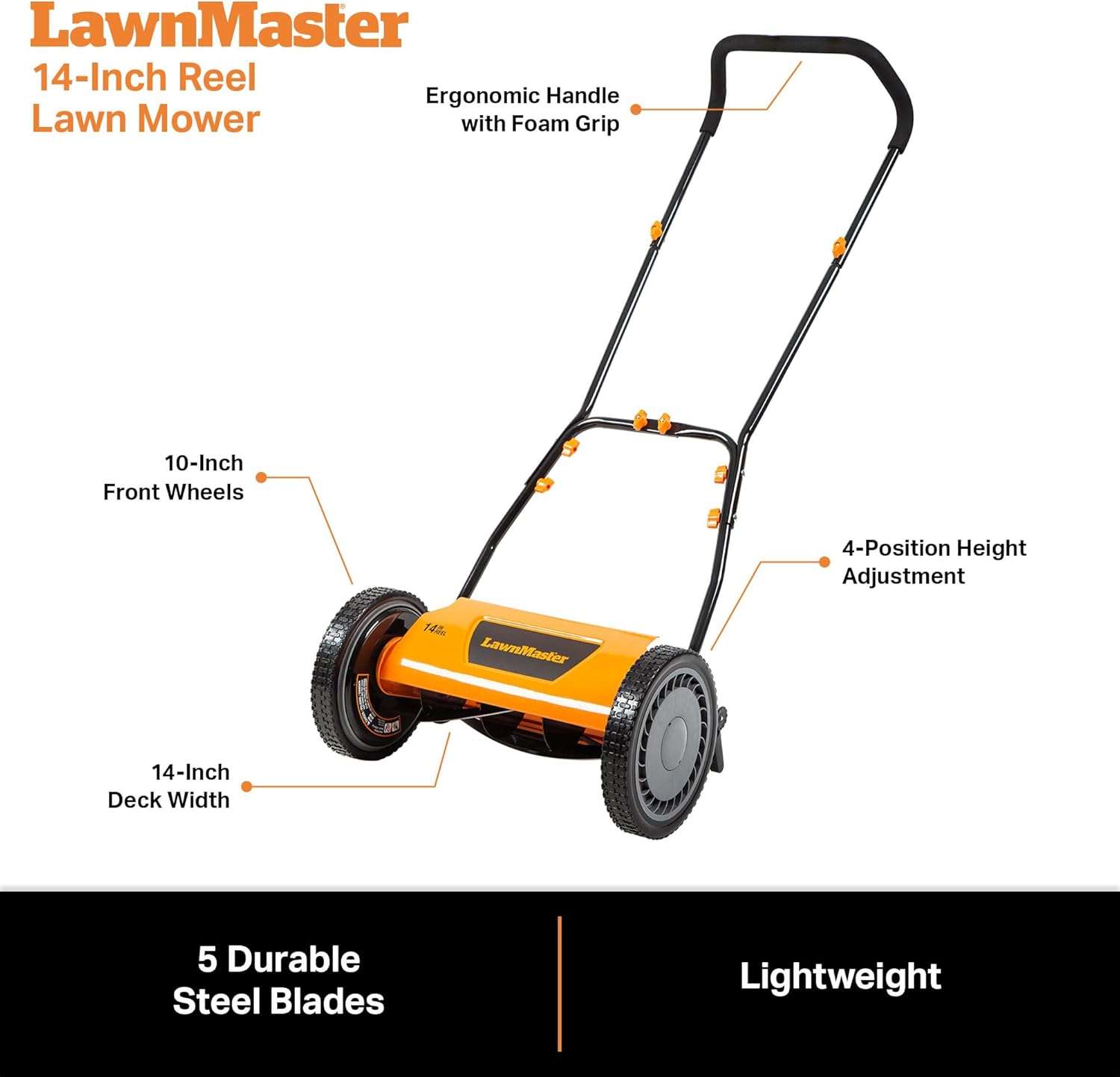 LawnMaster LMRM1401 Push Reel Lawn Mower 14-Inch 5-Blade - 6
