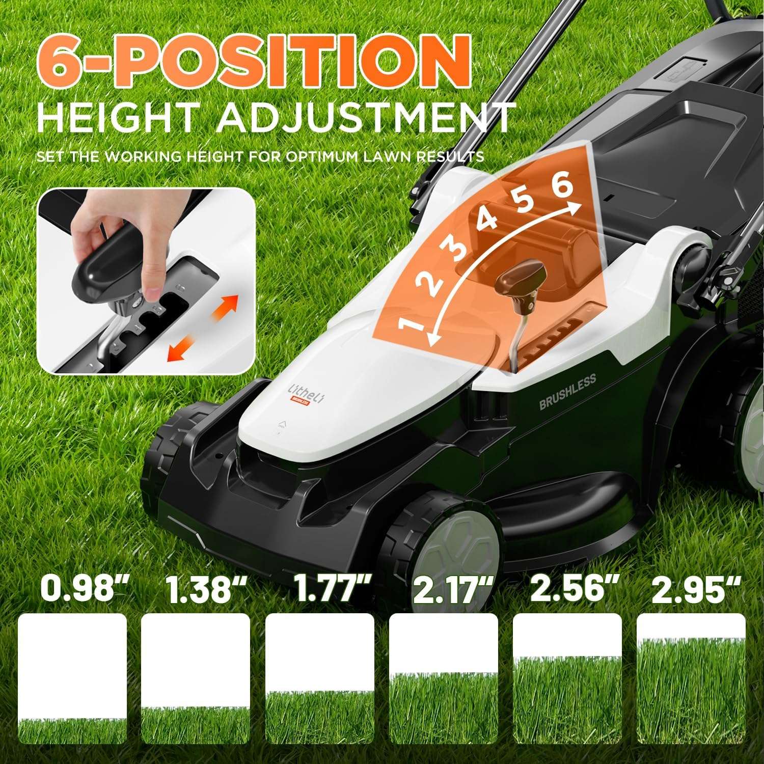 Litheli 40V 16 Electric Lawn Mower Cordless, Brushless Lawnmower with 6-Height Adjust, Portable & Lightweight Push Battery Powered Lawn Mower - 3