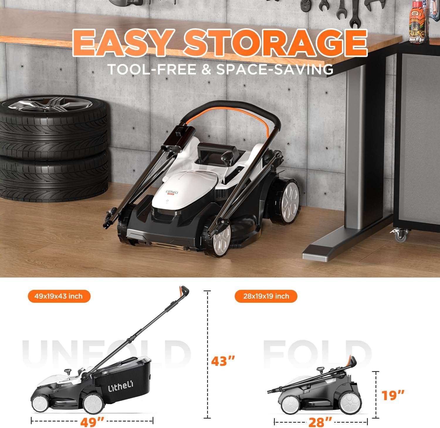 Litheli 40V 16 Electric Lawn Mower Cordless, Brushless Lawnmower with 6-Height Adjust, Portable & Lightweight Push Battery Powered Lawn Mower - 4