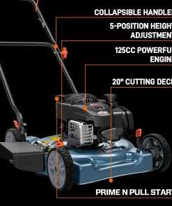 SENIX 20-Inch Gas Lawn Mower with 125 cc 4-Cycle Briggs & Stratton Engine, Side Discharge, 5-Position Single Wheel Height Adjustment - 6