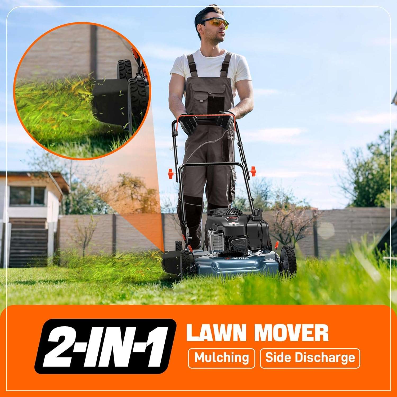 SENIX 20-Inch Gas Lawn Mower with 125 cc 4-Cycle Briggs & Stratton Engine, Side Discharge, 5-Position Single Wheel Height Adjustment (LSPG-L3) - Image 5