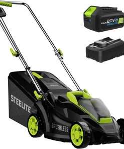 Steelite 13.2 Electric Lawn Mower for Small Yards - 2-in-1 Compact, Lightweight Brushless Motor, 21V 4.0Ah Battery & Charger Included, Green - 1