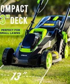 Steelite 13.2 Electric Lawn Mower for Small Yards - 2-in-1 Compact, Lightweight Brushless Motor, 21V 4.0Ah Battery & Charger Included, Green - 2