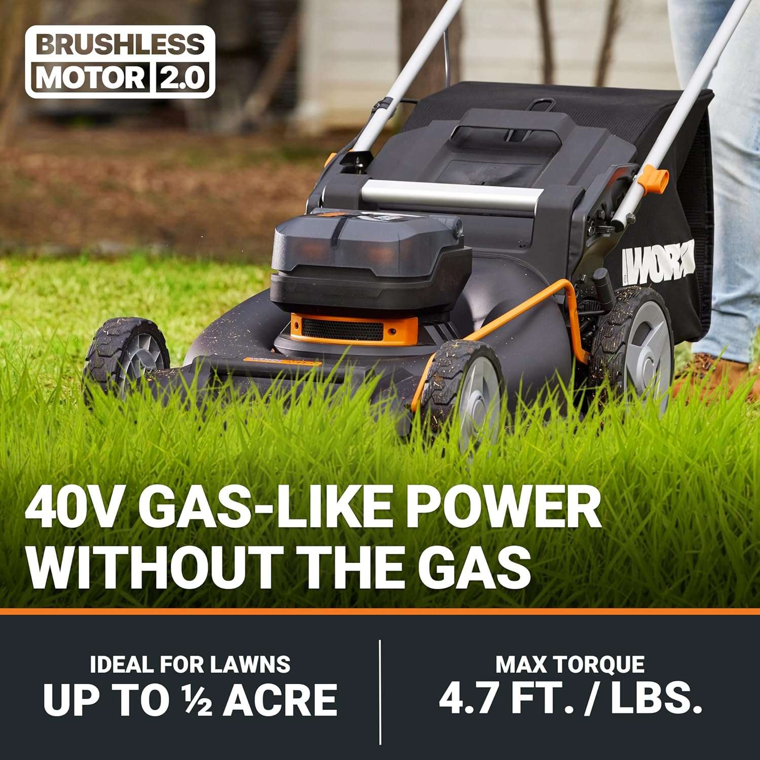 WORX Nitro 40V 21 Cordless Lawn Mower w-Aerodeck & Intellicut, Brushless Electric Mower Up to 1-2 Acre, Push Lawn Mower w- 7-Position Height Adjustment WG752 - 3