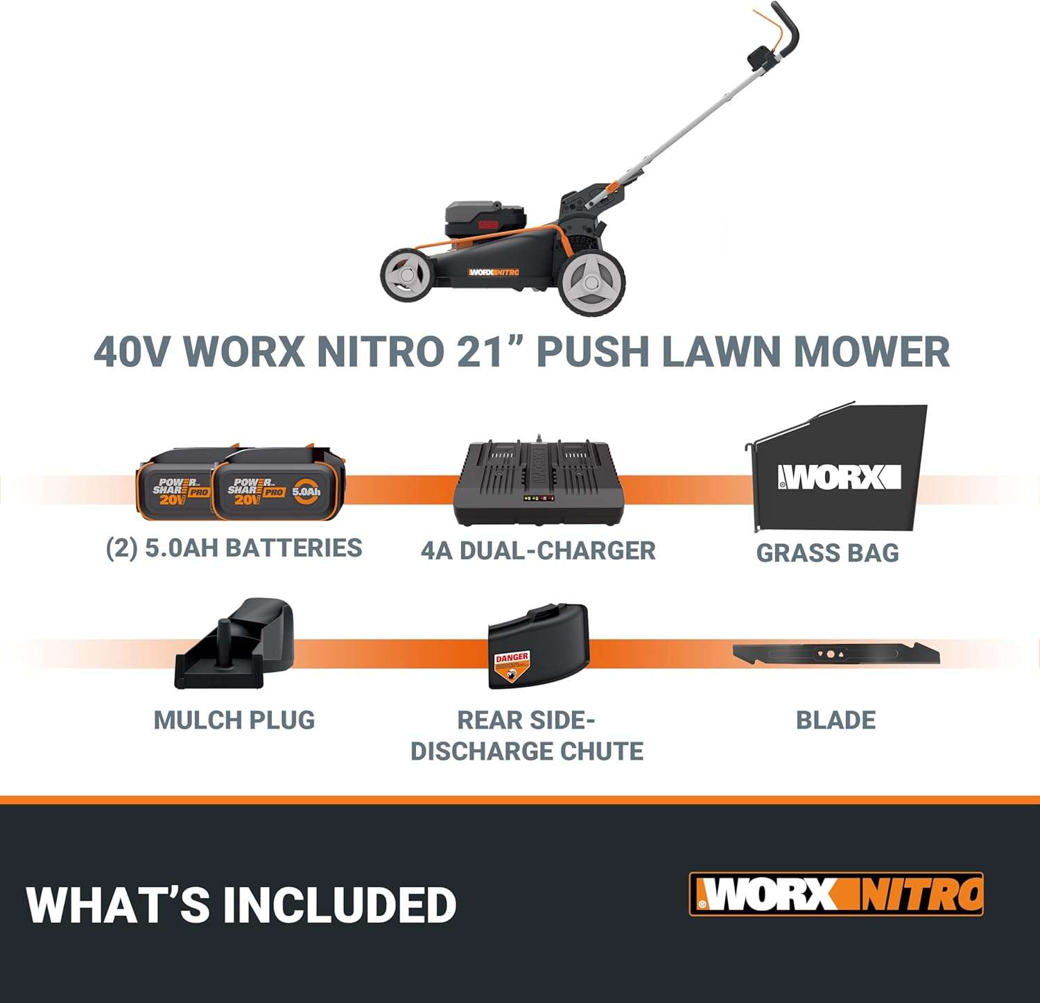 WORX Nitro 40V 21 Cordless Lawn Mower w-Aerodeck & Intellicut, Brushless Electric Mower Up to 1-2 Acre, Push Lawn Mower w- 7-Position Height Adjustment WG752 - 8
