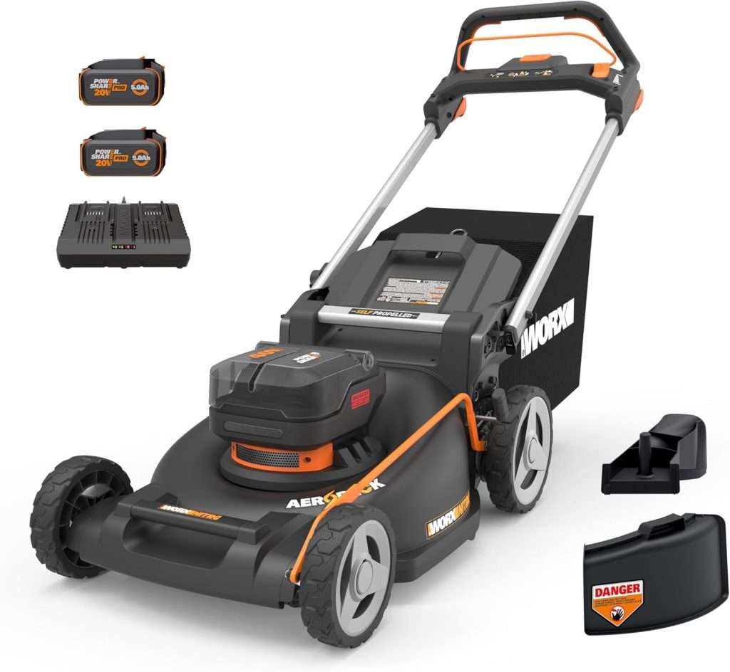 WORX Nitro 40V 21 Cordless Lawn Mower with Aerodeck & Intellicut, Electric Mower with Variable Speed, Self-propelled Lawn Mower WG760 – PowerShare 5.0Ah Batteries & Charger Included - 1