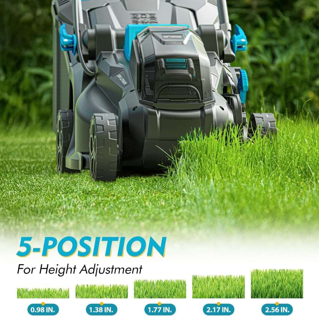 13 inch Electric Lawn Mower, 20V Cordless Mower, 5-Position Cutting Height Adjustment with 2x4.0Ah Battery & Charger