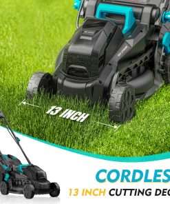 13 inch Electric Lawn Mower, 20V Cordless Mower, 5-Position Cutting Height Adjustment with 2x4.0Ah Battery & Charger - 3