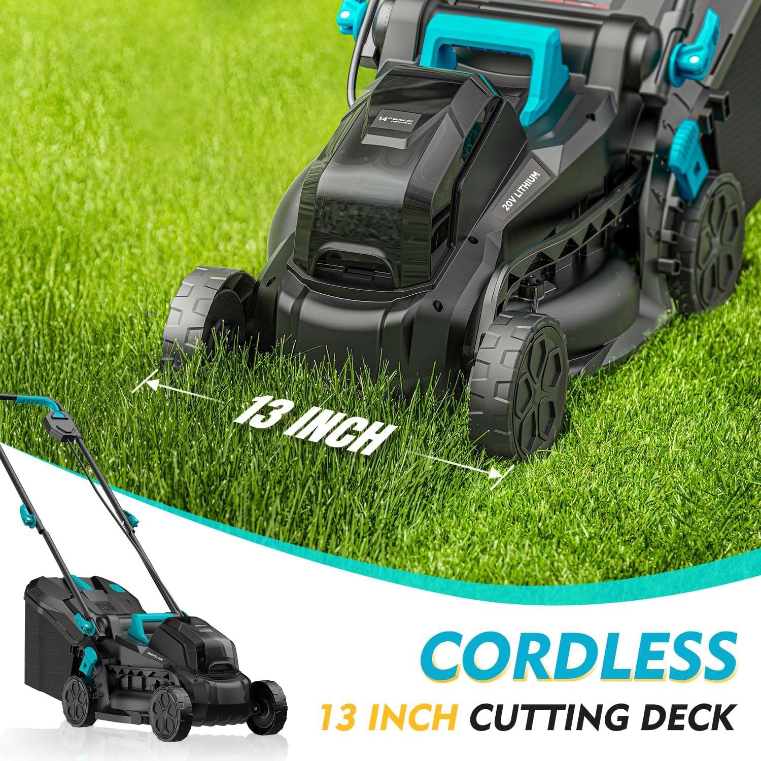 13 inch Electric Lawn Mower, 20V Cordless Mower, 5-Position Cutting Height Adjustment with 2x4.0Ah Battery & Charger - 3