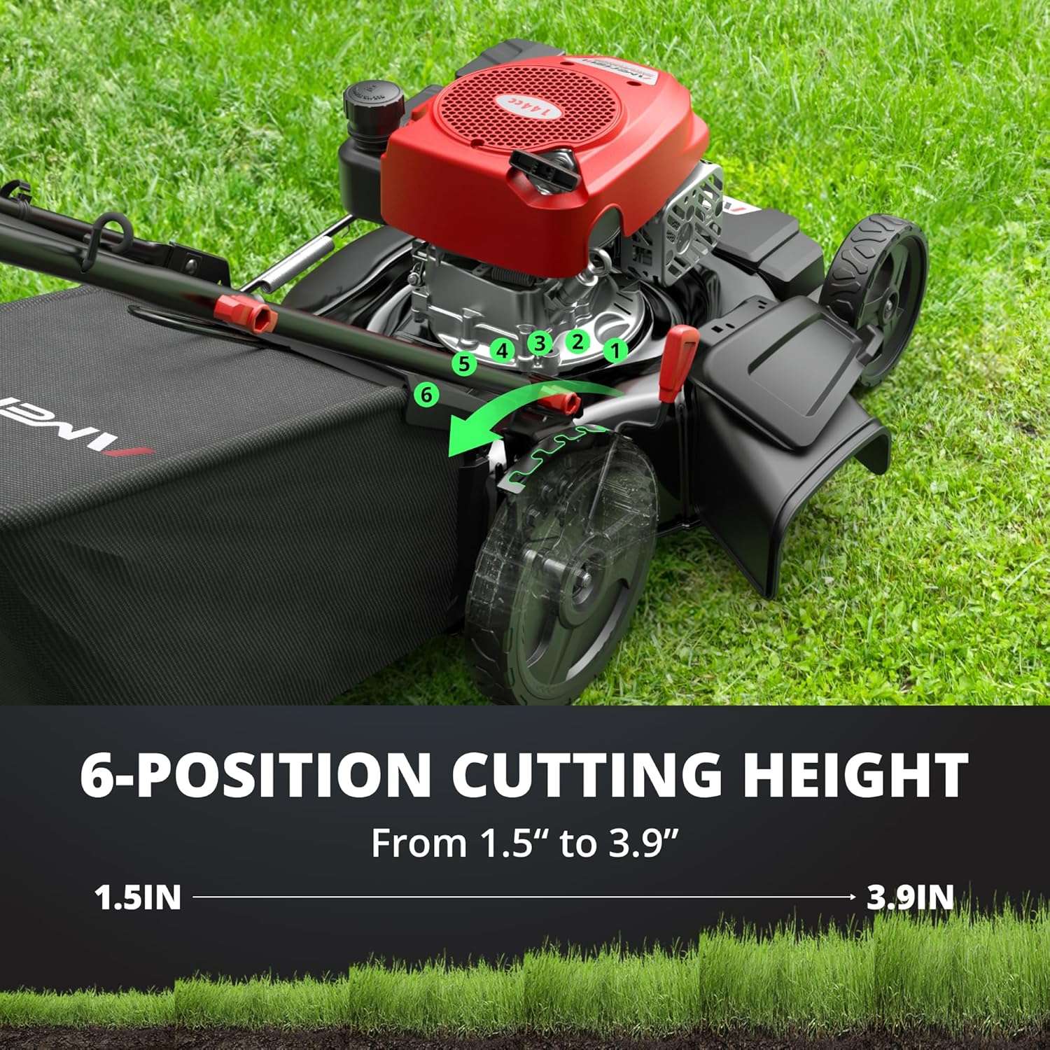 21 Steel Deck Gas Lawn Mower, Heavy-Duty 3-in-1 Push Mower, 144cc 4-Stroke Engine, 6-Position Height Adjustment, Large 1.4 Bushel Grass Catcher, Durable & Efficient for Yard & Garden - 4