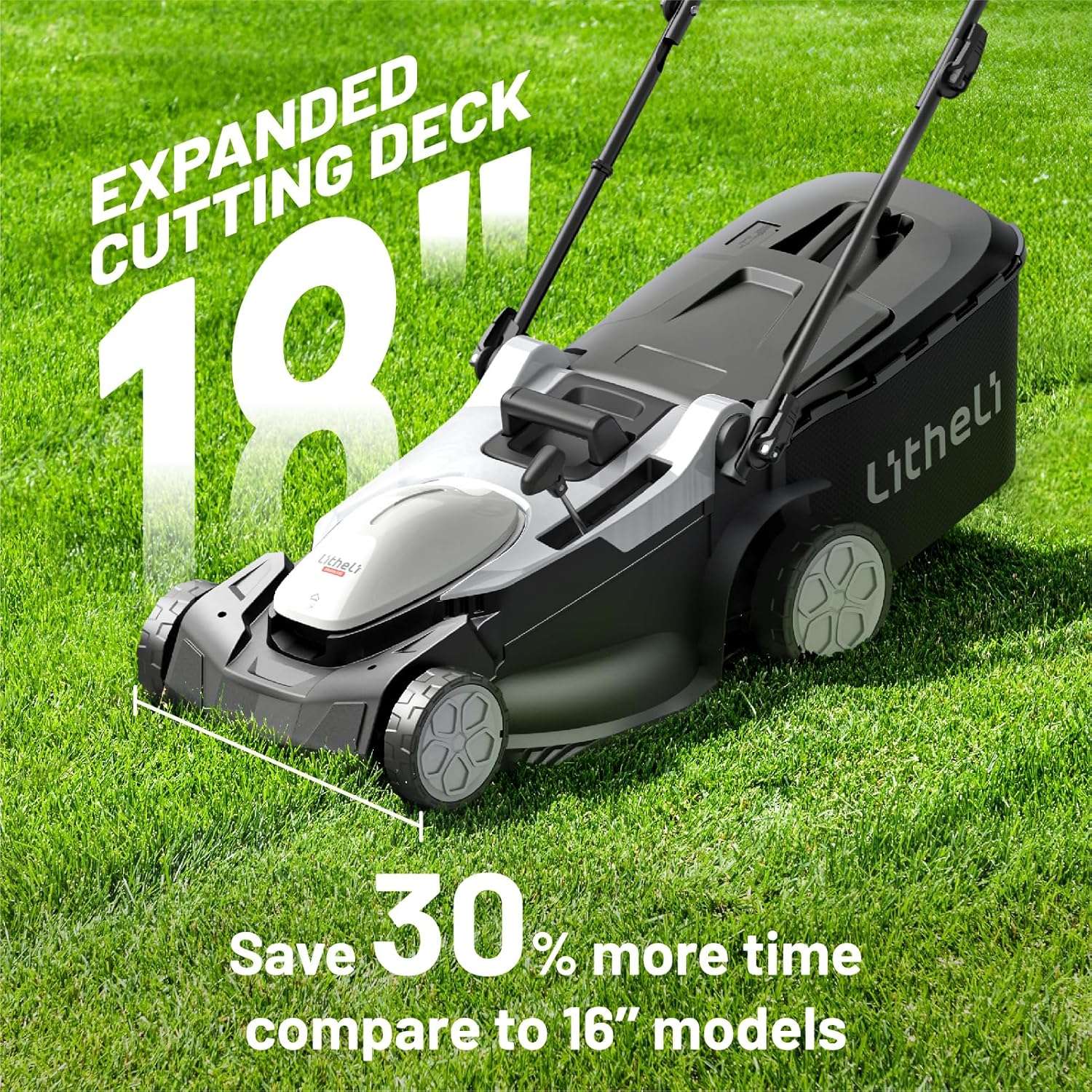 Litheli Lawn Mower 18 Electric Self Propelled for Garden Yards, Lightweight Cordless Lawn Mower Brushless with 6-Position Height Adjustment - 2
