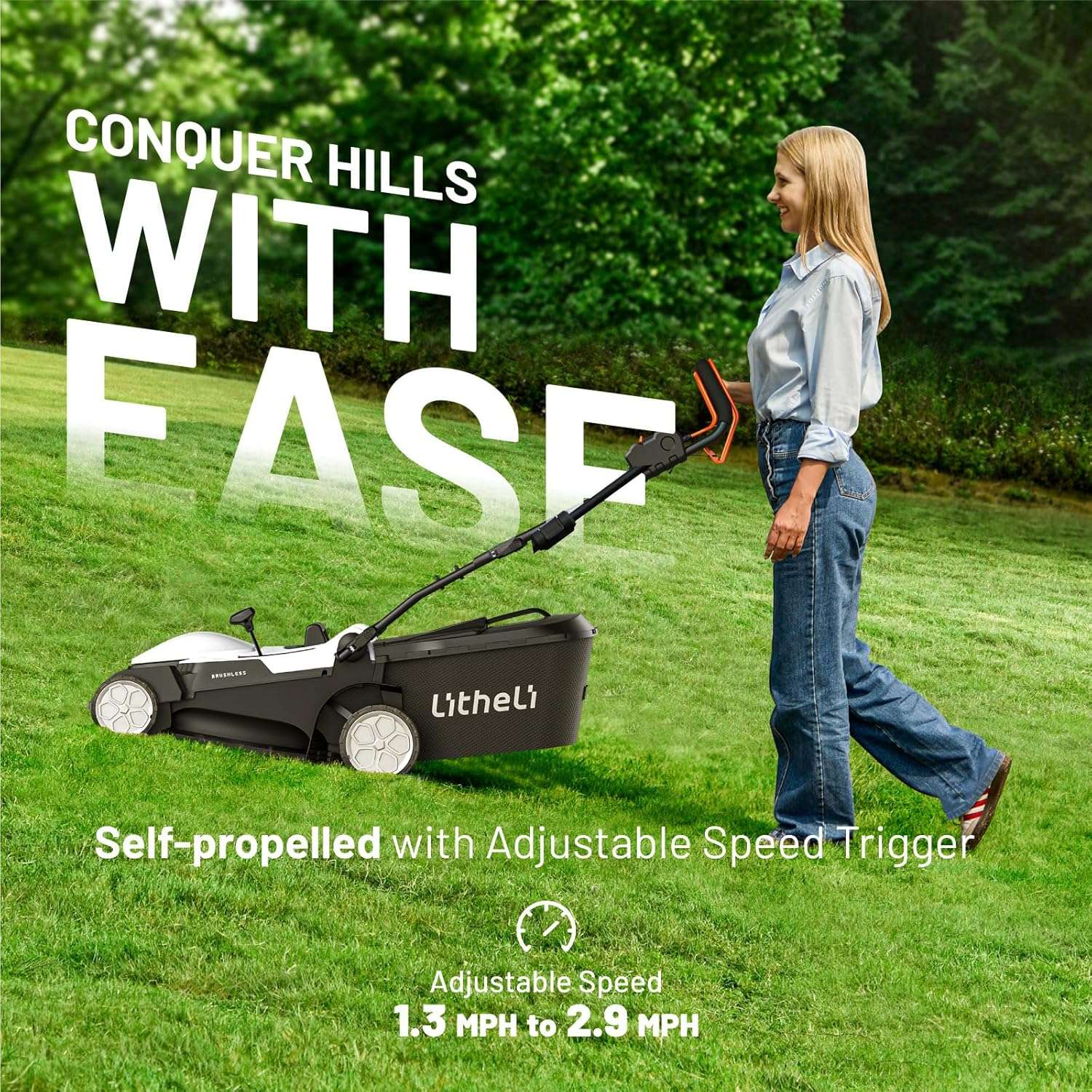 Litheli Lawn Mower 18 Electric Self Propelled for Garden Yards, Lightweight Cordless Lawn Mower Brushless with 6-Position Height Adjustment - 5
