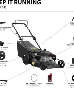 PowerSmart Self Propelled Gas Lawn Mower, 22 in. with 170cc OHV Engine, 3-in-1 Rear-Wheel-Drive High Wheels, Black - 9
