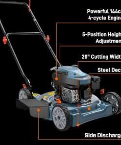 SENIX 144 cc Gas Lawn Mower, 20 inch 2-in-1 Push Mover with Mulching and Side Discharge, 4-Cycle Engine, 5 Position Cutting Height Adjustment for Lawn, Yard and Garden - 5