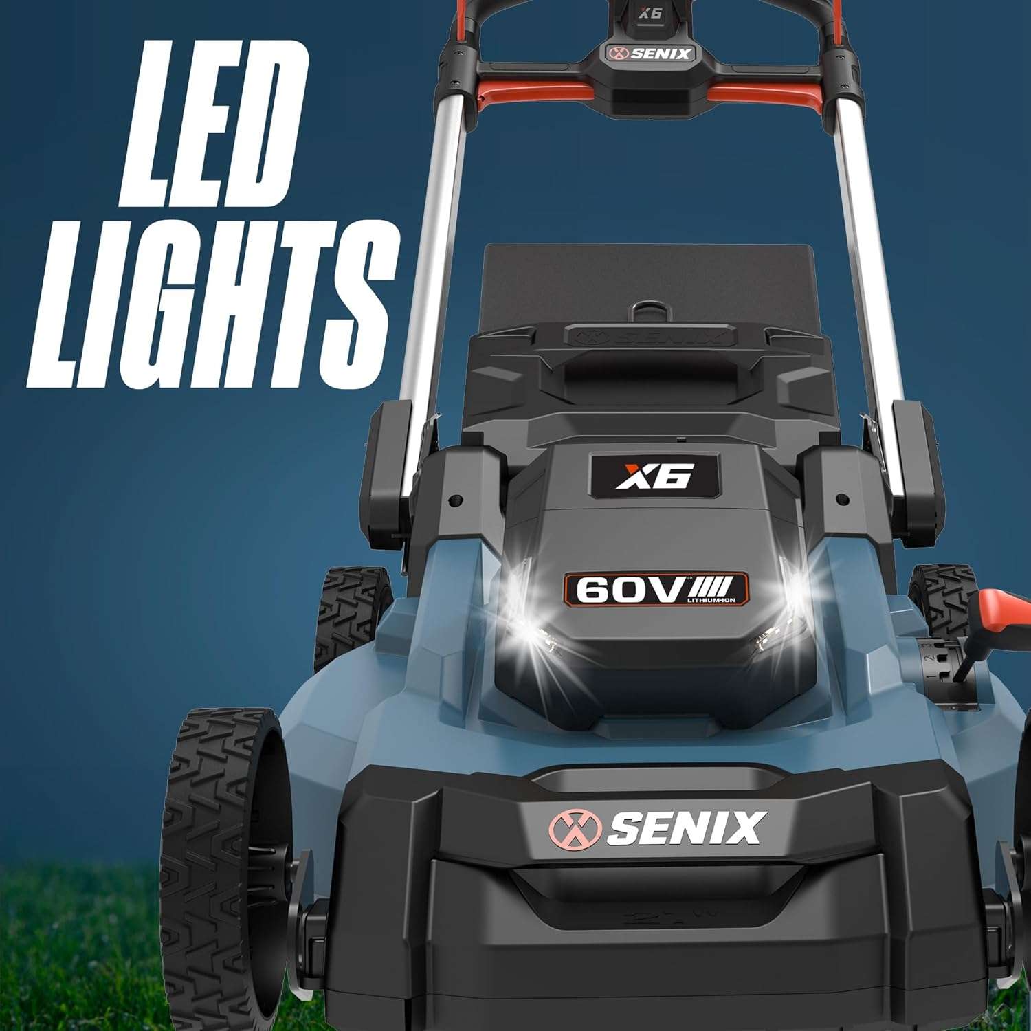 SENIX X6 60V 21-Inch 3-in-1 Cordless Lawn Mower with LED Light - 7 Height Adjustments, Smart Display, Bagging-Mulching-Side Discharge - 6Ah Li-ion Battery & Charger Included - 2
