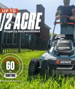 SENIX X6 60V 21-Inch 3-in-1 Cordless Lawn Mower with LED Light - 7 Height Adjustments, Smart Display, Bagging-Mulching-Side Discharge - 6Ah Li-ion Battery & Charger Included - 3