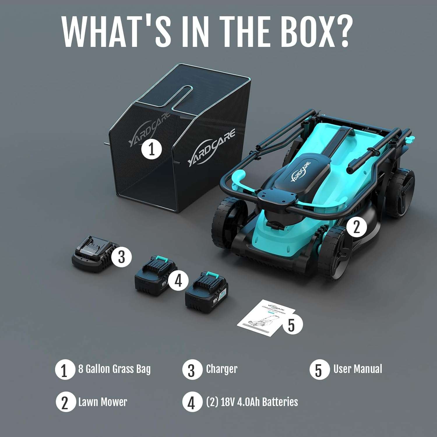 (2025 New) YARDCARE 36V Brushless Cordless Lawn Mower with 2X4.0Ah Batteries, LED Display Screen, Electric Lawnmower with 5-Position Height Adjustment, 8 Gallon Grass Bag, Charger - 9