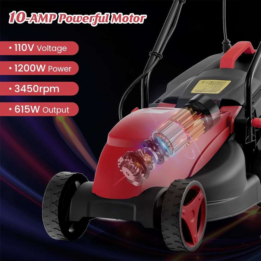 Goplus Electric Lawn Mower, Versatile Corded Lawn Mower with Grass Collection Box, 10 AMP Motor, 13 Cutting Deck, 3 Adjustable Cutting Positions, Walk-Behind Small Lawnmower for Garden Farm Yard - 3