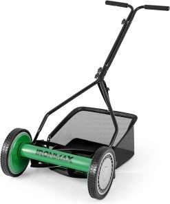 Goplus Manual Lawn Mower, 14 Inch 5-Blade Walk-Behind Cordless Grass Cutter with 6.6 Gallon Removable Grass Collect Bag, Adjustable Cutting Heights, Push Reel Lawn Mower for Yard, Garden - 1