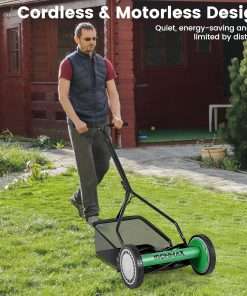 Goplus Manual Lawn Mower, 14 Inch 5-Blade Walk-Behind Cordless Grass Cutter with 6.6 Gallon Removable Grass Collect Bag, Adjustable Cutting Heights, Push Reel Lawn Mower for Yard, Garden - 9